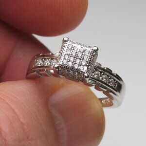 *925 Sterling Silver Diamond Band Engagement Ring